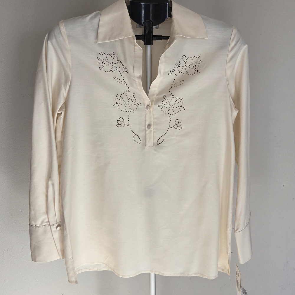 Rena Rowan 100% Silk Embellished Blouse – Ivory Cream – Size 6 – NWT Vintage